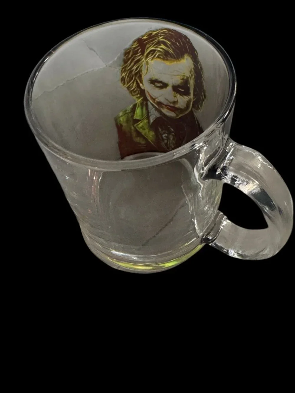 Joker Dark Knight Clear Glass Coffee Mug, 11 oz, Villain Graphic Print
